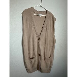 PINQUE Design Studio Knit Vest Cardigan Beige XXL Sleeveless Front Pockets